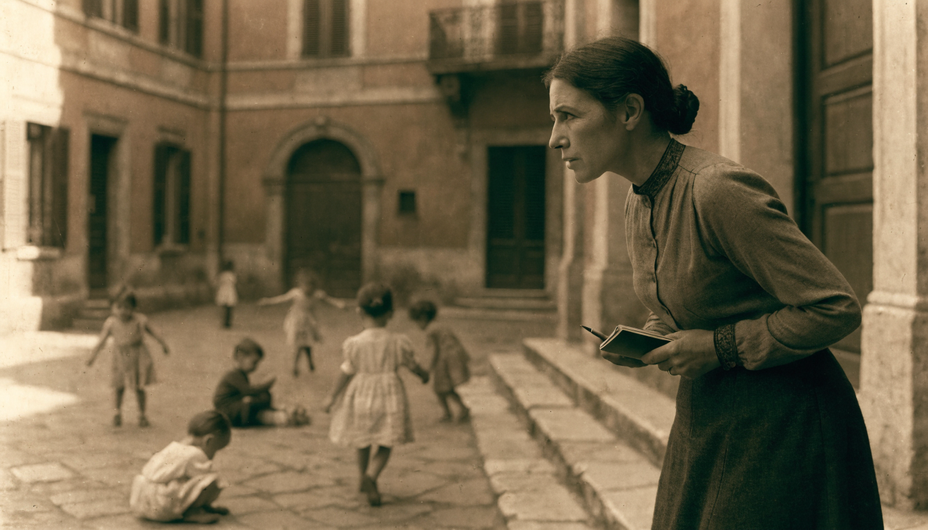 Maria Montessori pozoruje děti v Římě na počátku 20. století
