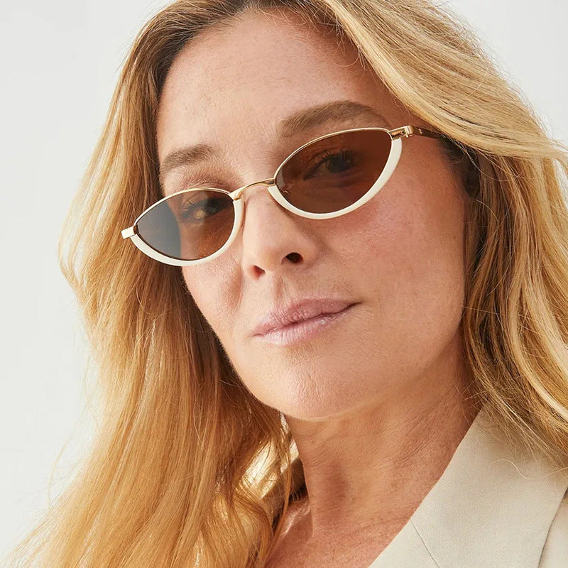 Small Frame Metal Sunglasses Sun Protection Plain Sun Glasses