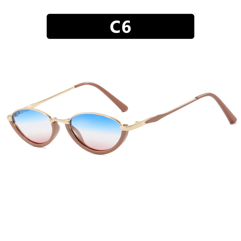 Small Frame Metal Sunglasses Sun Protection Plain Sun Glasses
